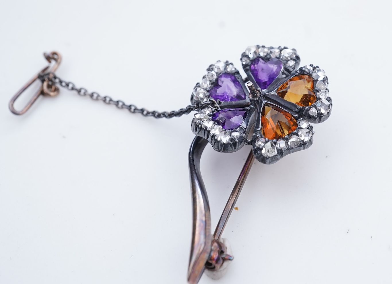 A Victorian amethyst, citrine and diamond brooch, late 19th century
